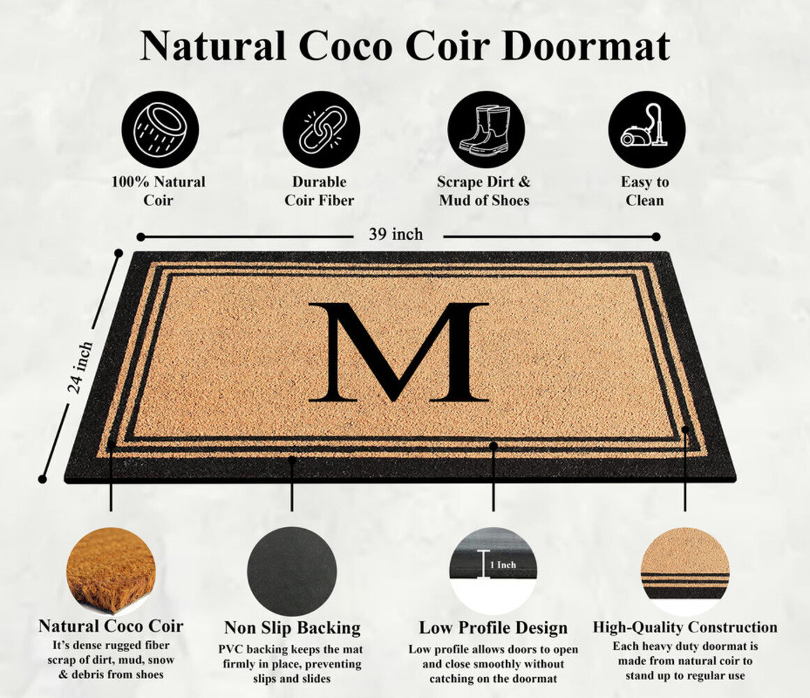DeHond Pure Natural Coir Non-Slip Outdoor Door Mat, 24" X 39", M