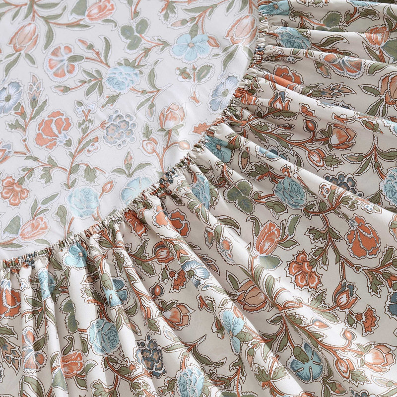 Twin Blue and Beige Floral Microfiber Bedding Set