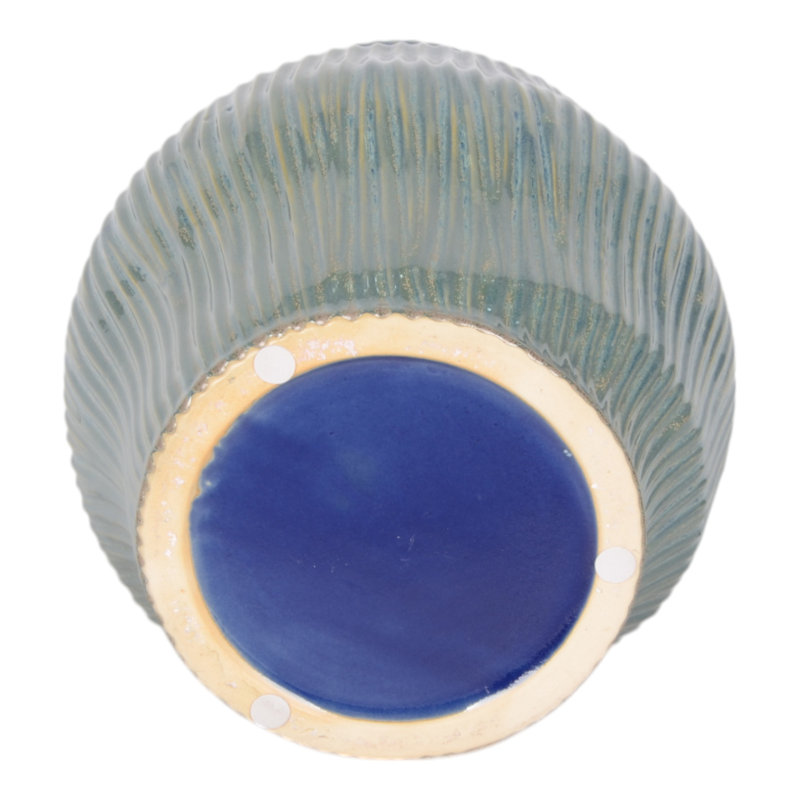 Pottery Earthenware Vase With Sculptural Hollow Design - Decorative Accent For Floral Arrangements And Home Decor, Blue