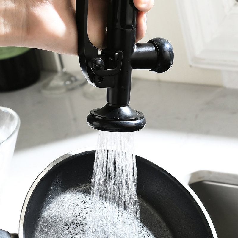 Pull Down Kitchen Faucet Black And Nickel - Single Handle, Hot Cold Supply, Stain , Modern Tap Commercial Nickel, Heat Water, Heavy Duty Sink