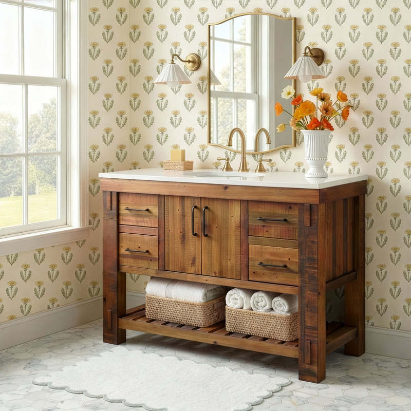 Bromley 48" Single Bathroom Vanity with Quartz Top, Vintage Pine