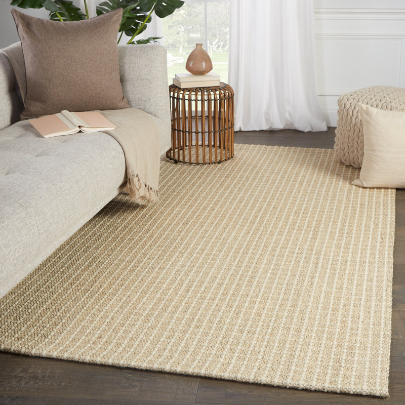 Tane Ivory Stripe Handwoven Wool Area Rug 10' x 14'