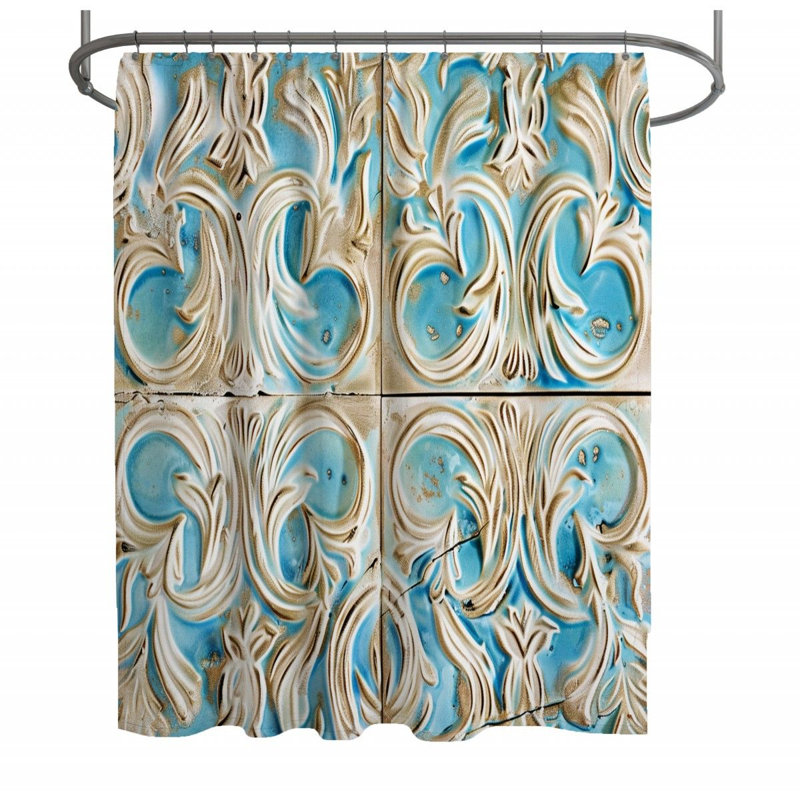 Rideau de douche mosaïque à motif de tourbillons bleus, H 73 po x l 70 po