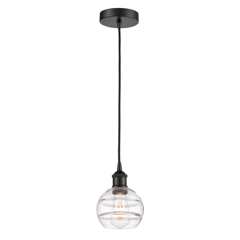 Luminaire suspendu 1 lumière Edison Bienes-616-G556, Transparent, H 7,88 po x l 5,88 po x P 5,88 po, Noir mat