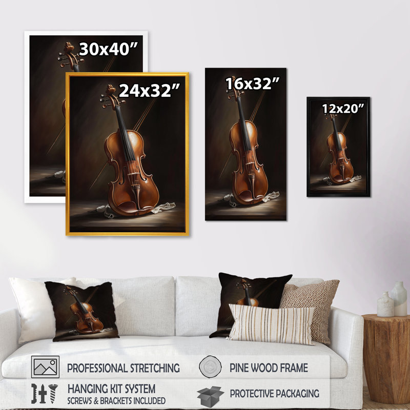 Violon I - reproduction sur toile, H 32 po x l 24 po x P 1 po, Impression dorée sur toile encadrée