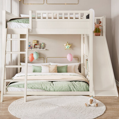 AVELOR Adventure-Ready Queen Size Kids Loft Bed with Slide, Storage Ladder & Upholstered Headboard
