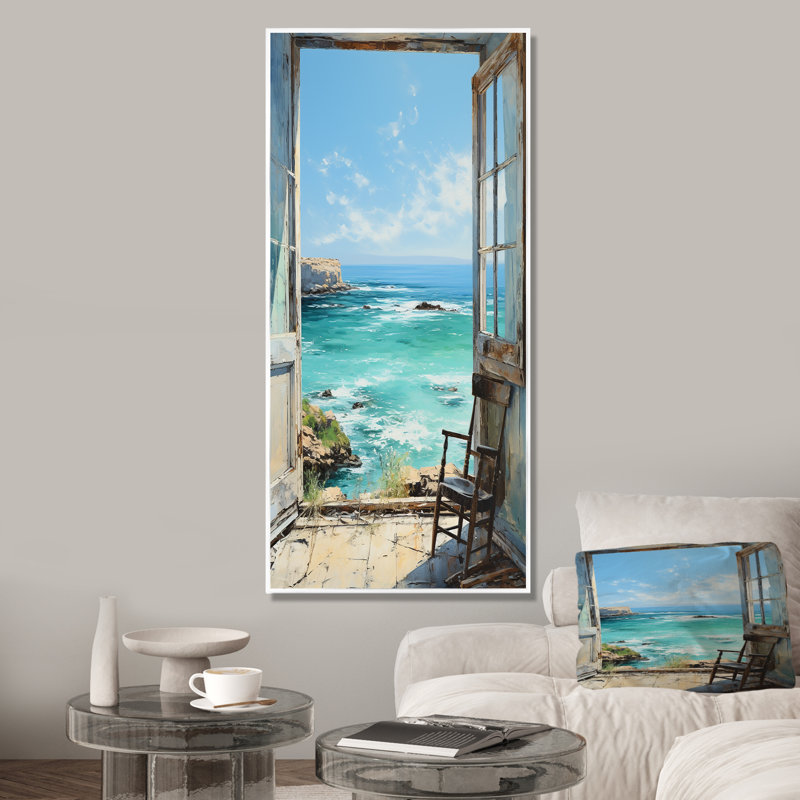 «Sailors Ocean Windows View I - Coastal Windows», art mural, Cadre flottant blanc, 32" H x 24" W