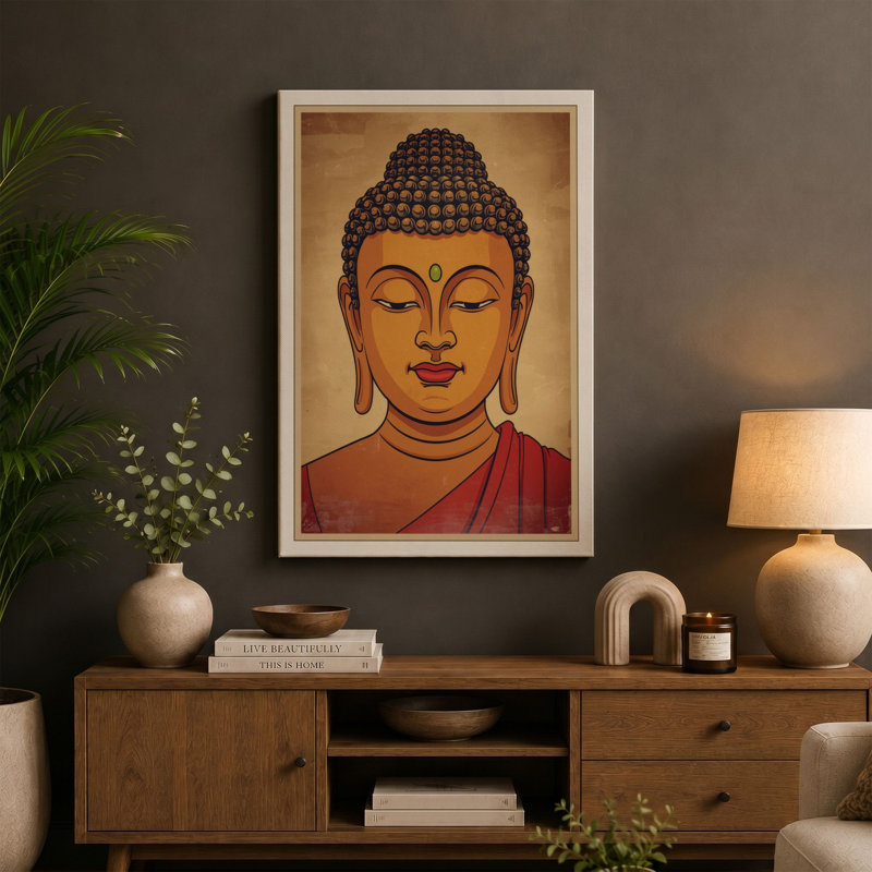 Serene Buddha Japandi - Wrapped Canvas, 18x12 - 45.7 x 30.5 cm, White Border