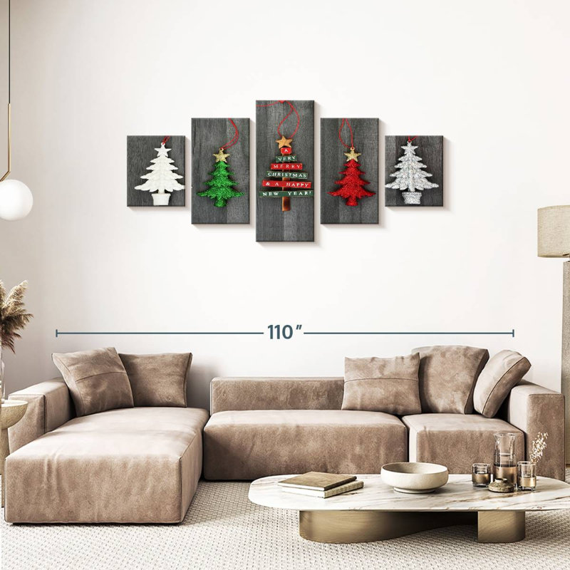 Hanging Christmas Trees - Ensemble de 5 toiles tendues, H 55 po x l 24 po x P 1,25 po