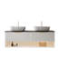 Meuble-lavabo 60 po avec lavabo, armoire de rangement en contreplaqué flottant, 2 tiroirs et tablette à fines rayures, capteur de lumière, 2 vasques en céramique à motif marbré et plateau en pierre frittée noire, pré-assemblé