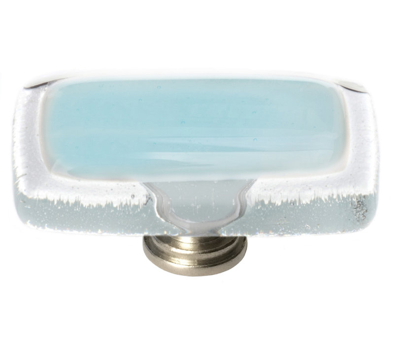 Poignée longue en verre de 2 po avec quincaillerie décorative turquoise, Nickel satiné, Aqua pâle