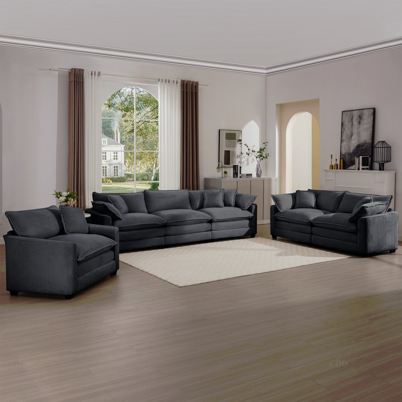 Canapé modulaire surdimensionné 3 pièces Canapé modulaire confortable, 1 canapé modulaire simple, 1 canapé modulaire 2 places, 1 canapé modulaire 3 places en velours côtelé gris