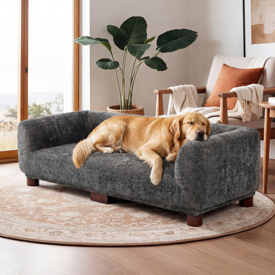 Canapé-lit rembourré pour animaux de compagnie pour chiens et chats, canapé pour animaux de compagnie moderne avec dossier, accoudoirs, coussin antidérapant, canapé pour chien surélevé avec sièges profonds