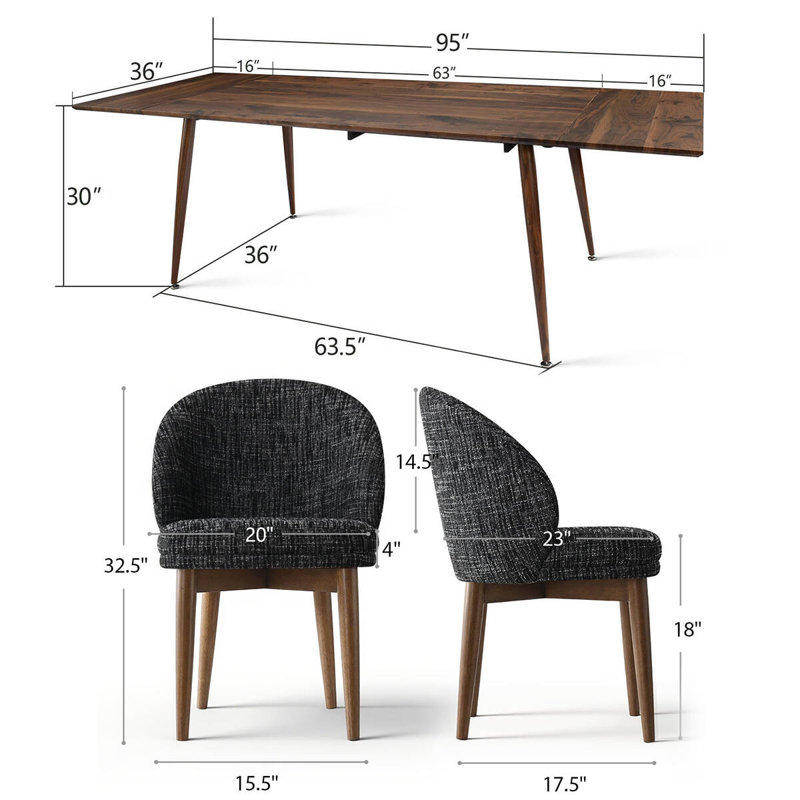 9-Piece Mid-Century Rectangular Extendable Dining Sets, Black