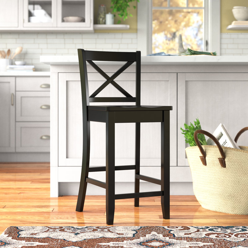 Fairbairn X Back Stool with Sold Wood Frame, Counter Stool (24" Seat Height), Black