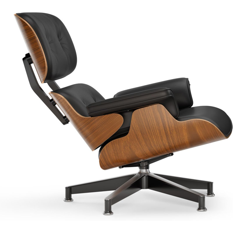 Plateau en cuir fleur noir, méridienne et repose-pieds de style Mid-Century, chaise moderne de conception classique, support de base robuste pour bureau d'étude de salon, noyer, rehausse