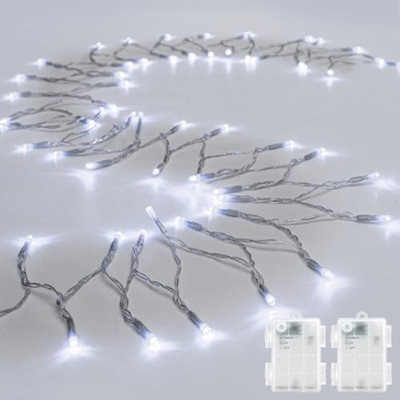 Guirlandes lumineuses extérieures imperméables 9,8 pi 30 DEL, blanc froid à piles avec minuterie, fil transparent pour décorations d'intérieur et d'extérieur