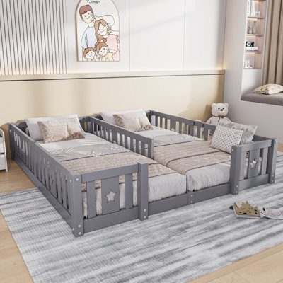 Floor Bed Frame Solid Pine Wood