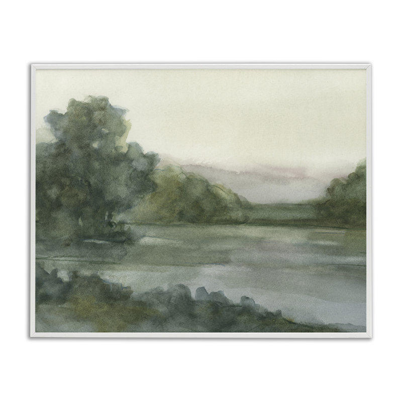 «Mauve Mountain View», estampe numérique signée Ethan Harper, H 16 po x l 20 po, Estampe numérique encadrée blanc bord de mer
