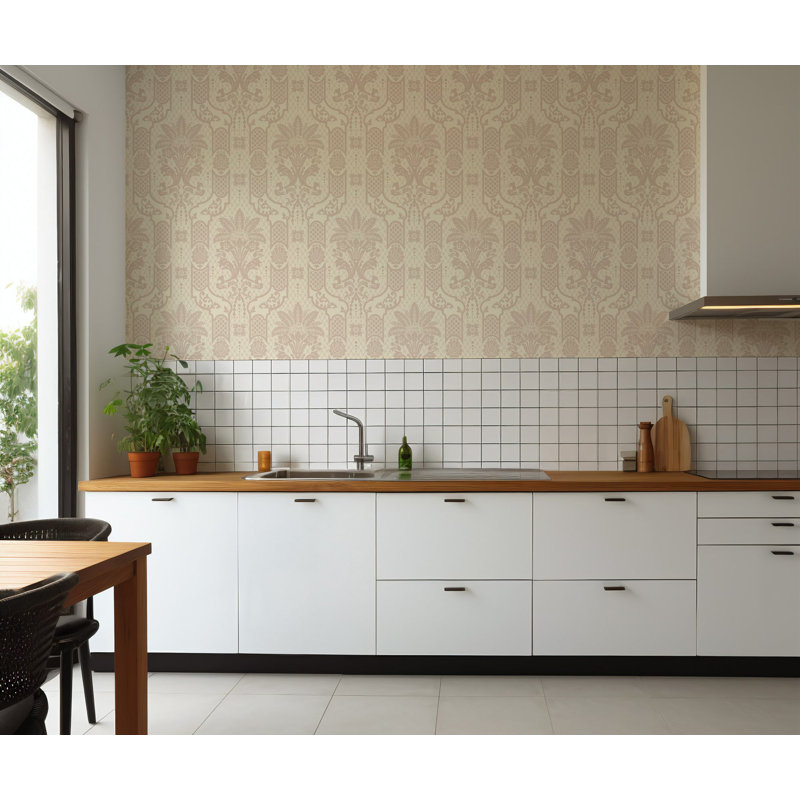Columnar Bloom - Wallpaper, Blush Linen, Faux Grasscloth