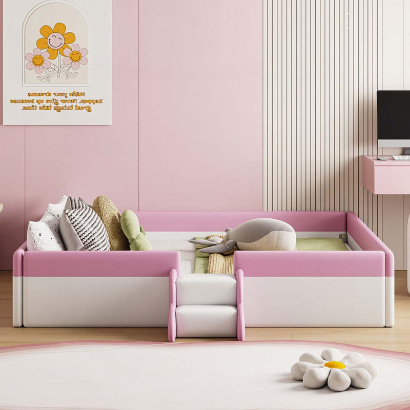 PU Leather Upholstered Daybed, Twin, Pink/White