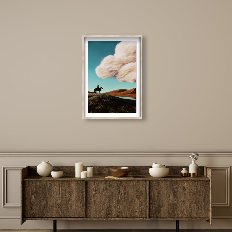 Cowboy Surreal Framed Graphic Art, 55.5"H x 37.5"W, Natural Oak Shadowbox