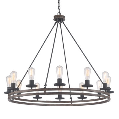 Ivybridge 12 - Light Steel Dimmable Wagon Wheel Chandelier