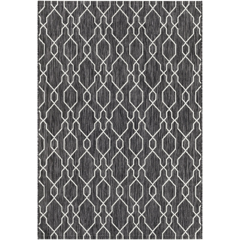 Tapis intérieur / extérieur gris anthracite Shattuck, Rond 6 pi 7 po