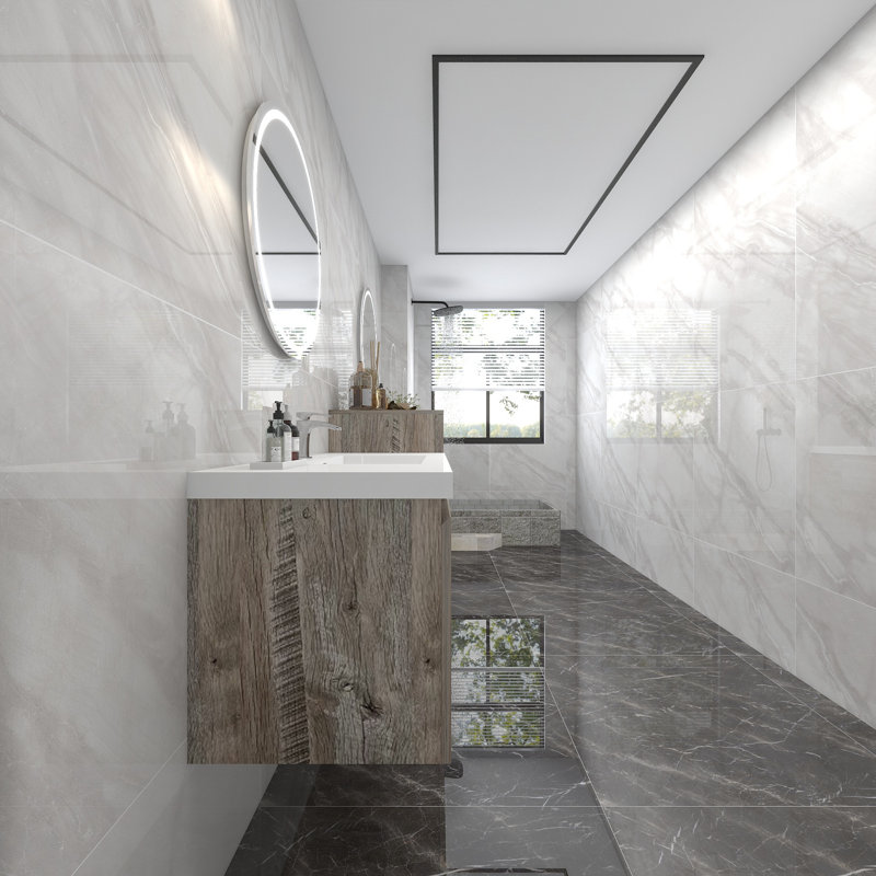Moreno Bailey 113.5 " W Wall Mounted Wall Mounted 2 Double Combined Vanity Unit Bathroom Vanity With Acrylic Top