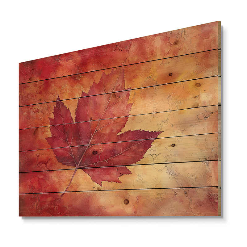 Automne, coucher de soleil sur feuille d'érable II - feuilles, art mural sur bois de pin naturel, H 34 po x l 44 po