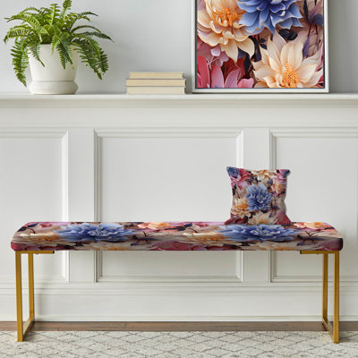 Banc floral rembourré or
