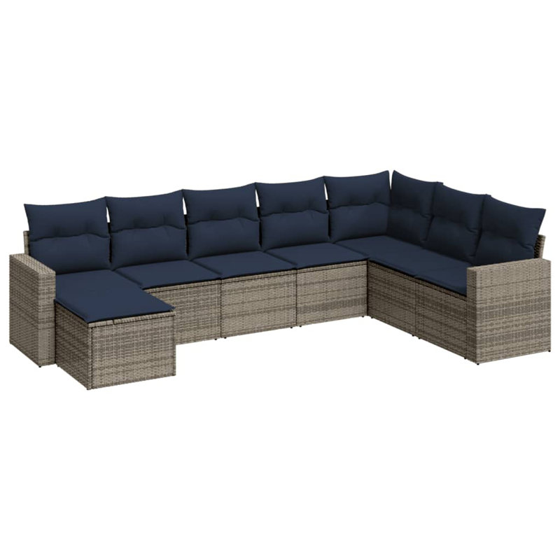 Ensemble de canapé de patio 8 pièces avec coussins pour l'extérieur, Gris, Navy