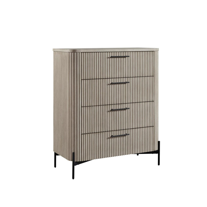 Taupe Reeded Front 4-Drawer Chest with Metal Base