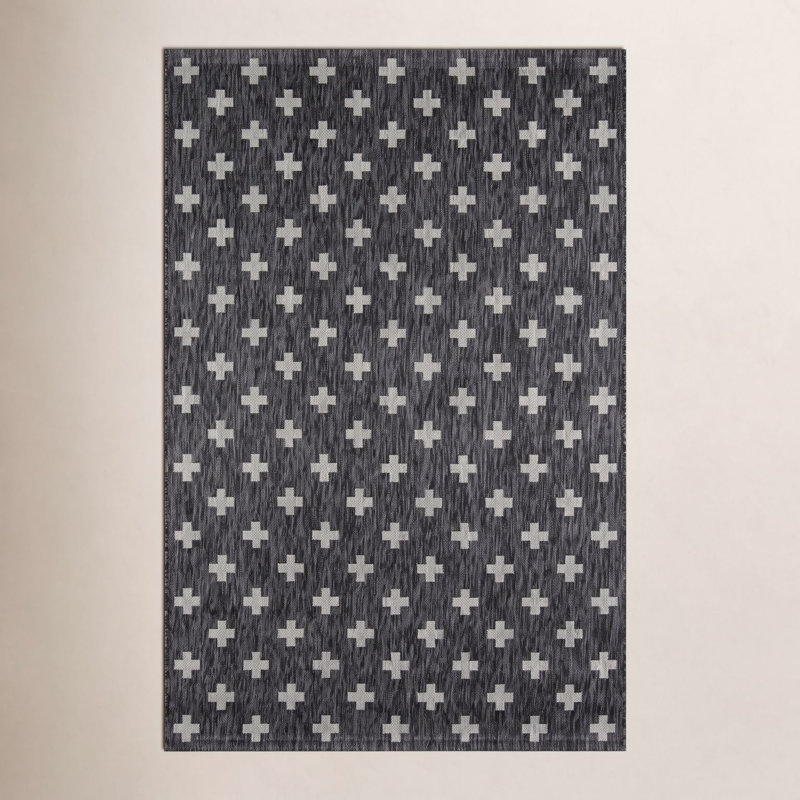 Tapis rayé intérieur / extérieur Umbria, Charcoal, Rectangle 6 pi 7 po x 9 pi 6 po