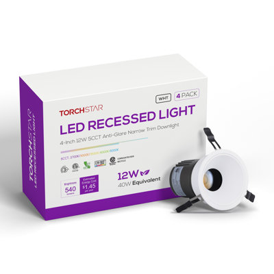 Luminaire encastré DEL LumeX 4 po à cardan antiéblouissement, sans boîtier, avec bordure étroite, 5CCT 2700K-5000K sélectionnable, 540 lm 12 W, IRC 90+, gradable, étanche à l'air (norme IC), résistant à l'humidité