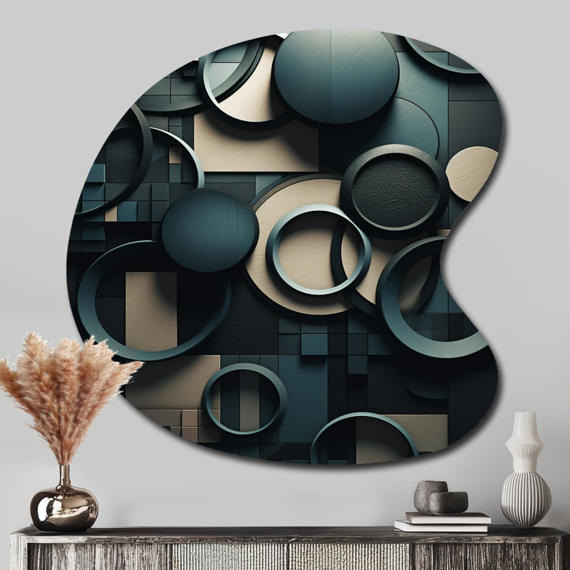 Cifaldi - cubisme, décoration murale asymétrique en métal, impression d'art bleu sarcelle de forme irrégulière