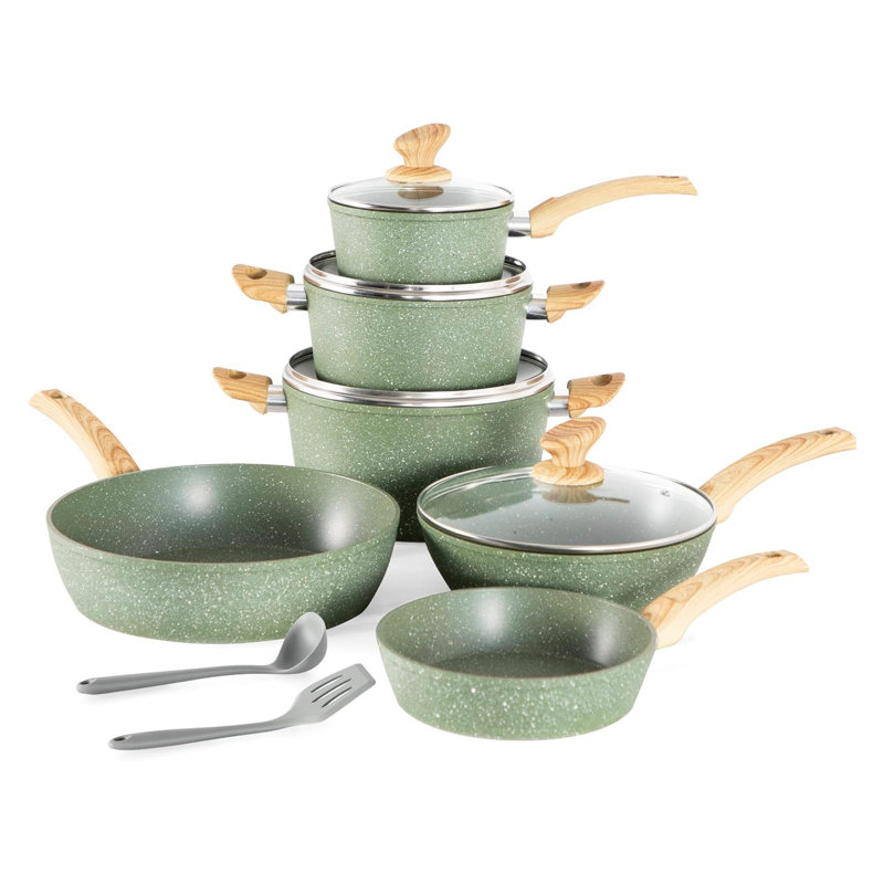8 - Piece Non-Stick Aluminum Cookware Set, Green/Natural