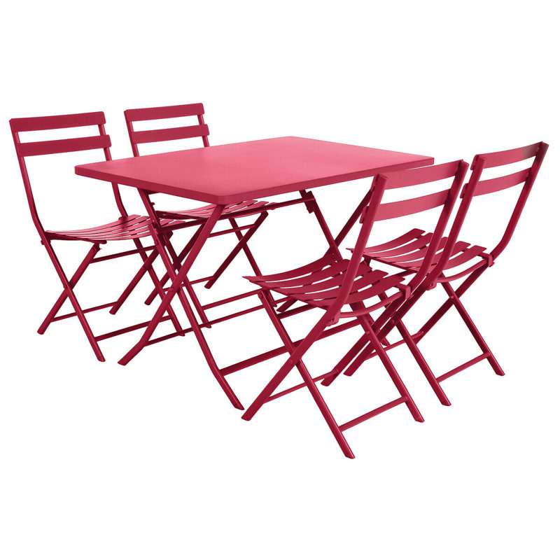 Ibeling Rectangular Metal Folding Outdoor Dining Table , 98cm cm W 70cm cm D, Pomegranate