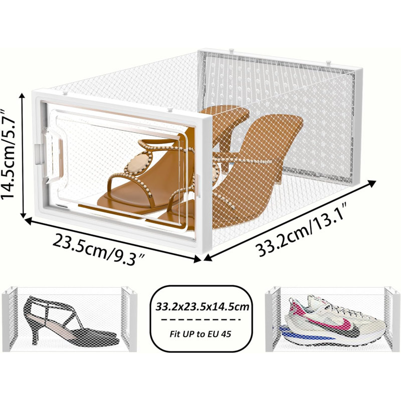 Shoe Storage Box,12 Pcs Stackable Shoe Boxes Clear Plastic Shoe Organizer Shoe Containers With Lids,Fit UK 9.5,White