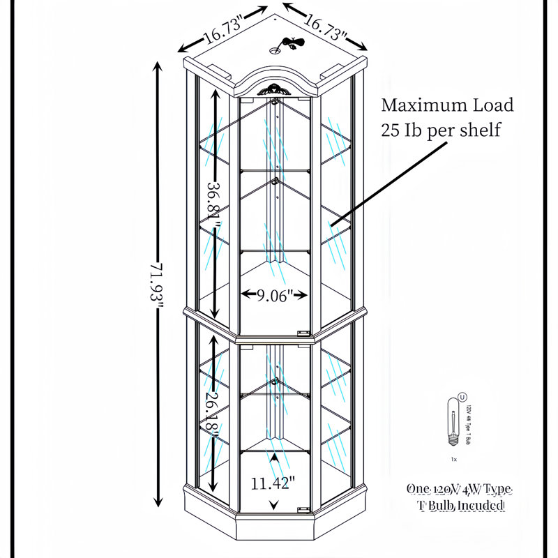 Vitrine de coin en chêne avec éclairage, Chêne
