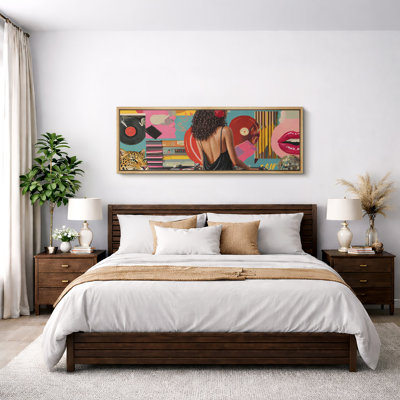 Retro DJ Music Collage Pop Art Vinyl Records Headphones Urban Wall Decor for Bedroom Studio Entertainment Room Extra Large Pictures Framed Canvas Print Wall Art
