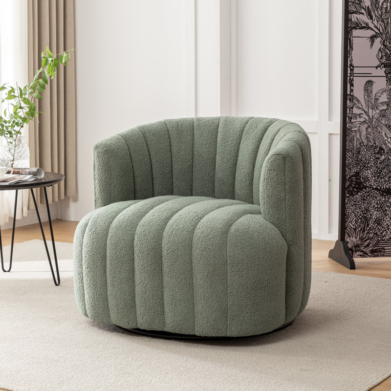 Fauteuil demi-tonneau pivotant rembourré Bryonie, Green Teddy