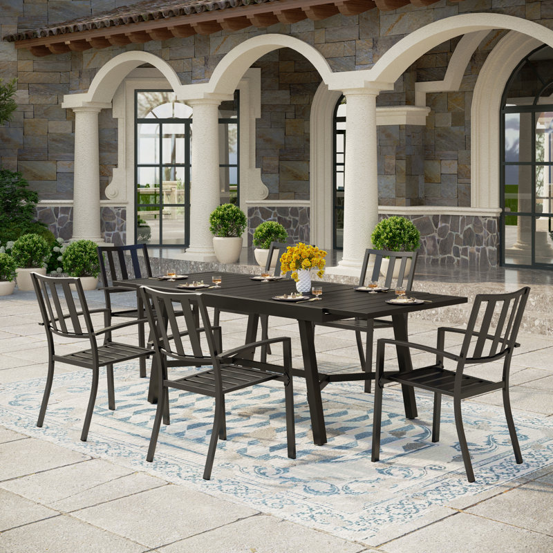 Alyah 6 - Person Patio Dining Set with Extendable Rectangular Table