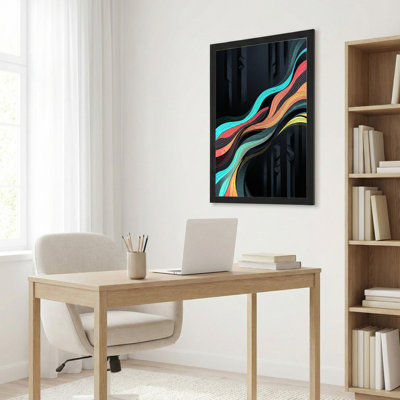 Natural Wood Framed，Canvas Wall Art for Living Room, Bedroom, Office or Entryway – Decorative Wall Decor with Colorful Waves