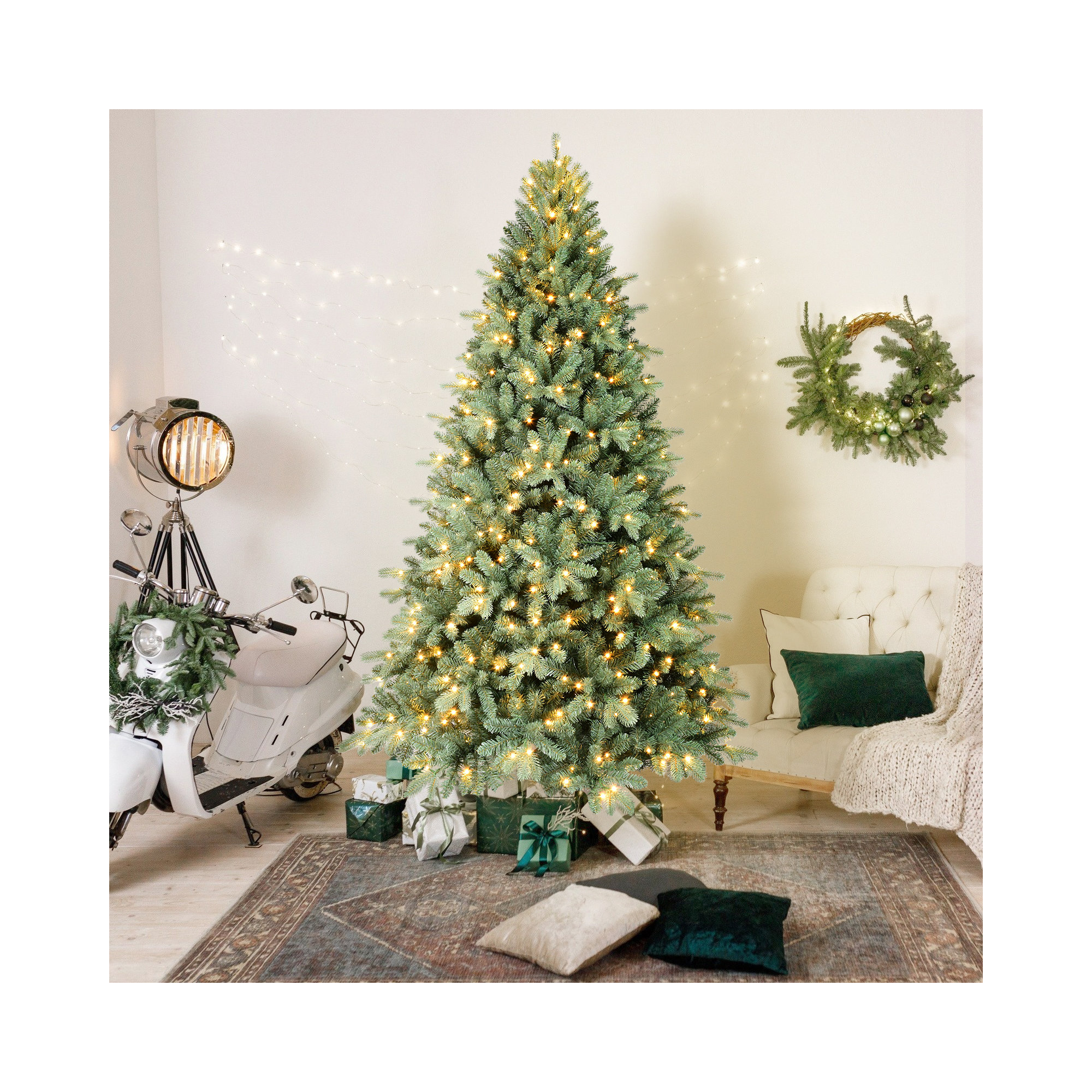 Pre-Lit Artificial Christmas Tree with PE&PVC Mixed Branch Tips, Warm White Lights, Hinged Premium, 4 ft