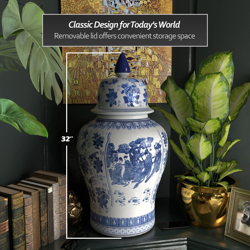 Timeless Chinese Temple Jar, 32", Blue Ladies