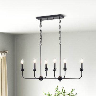 6-Light 36" Farmhouse Matte Black Transitional Candle Island Pendant