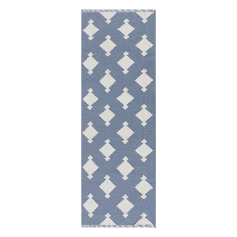 Geometric Area Rug in Dusty Blue/Ivory, Runner 2'6" x 9'