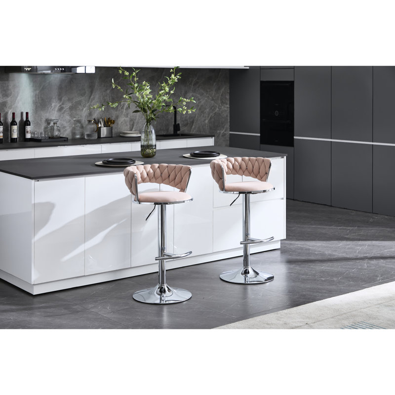 2 tabourets de bar roses, hauteur réglable, base et repose-pieds, coussin en velours, structure en métal robuste, capacité de charge allant jusqu'à 300 lb, hauteur, base, revêtement, rembourrage en mousse, rotation à 360 °, simple