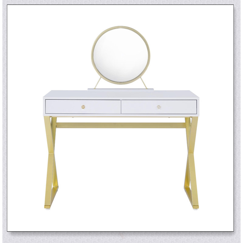 Bureau de coiffeuse rectangulaire avec miroir, plateau à bijoux et rangement spacieux pour une élégance et une fonctionnalité modernes